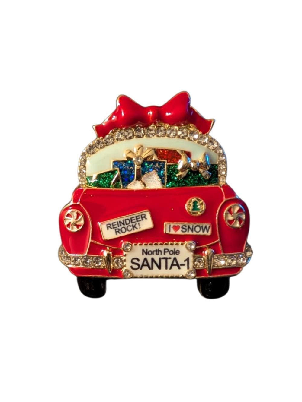 Holiday Lane Gold-Tone Crystal & Glitter Gift Car Pin Brooch